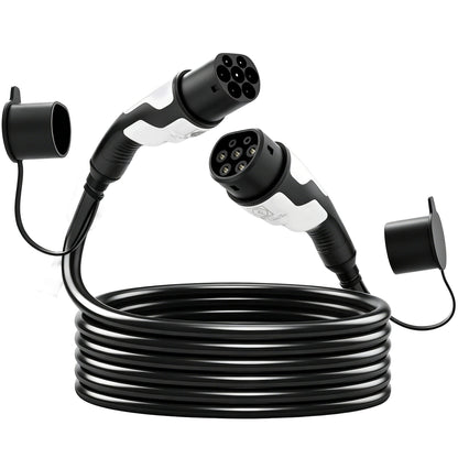 Câble de Recharge Voiture Électrique Type 2 22kw Triphasé Mode 3 Rallonge Cable Recharge Rapide 5m Assuré par PICC Noir