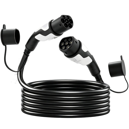 Câble de Recharge Voiture Électrique Type 2 22kw Triphasé Mode 3 Rallonge Cable Recharge Rapide 5m Assuré par PICC Noir